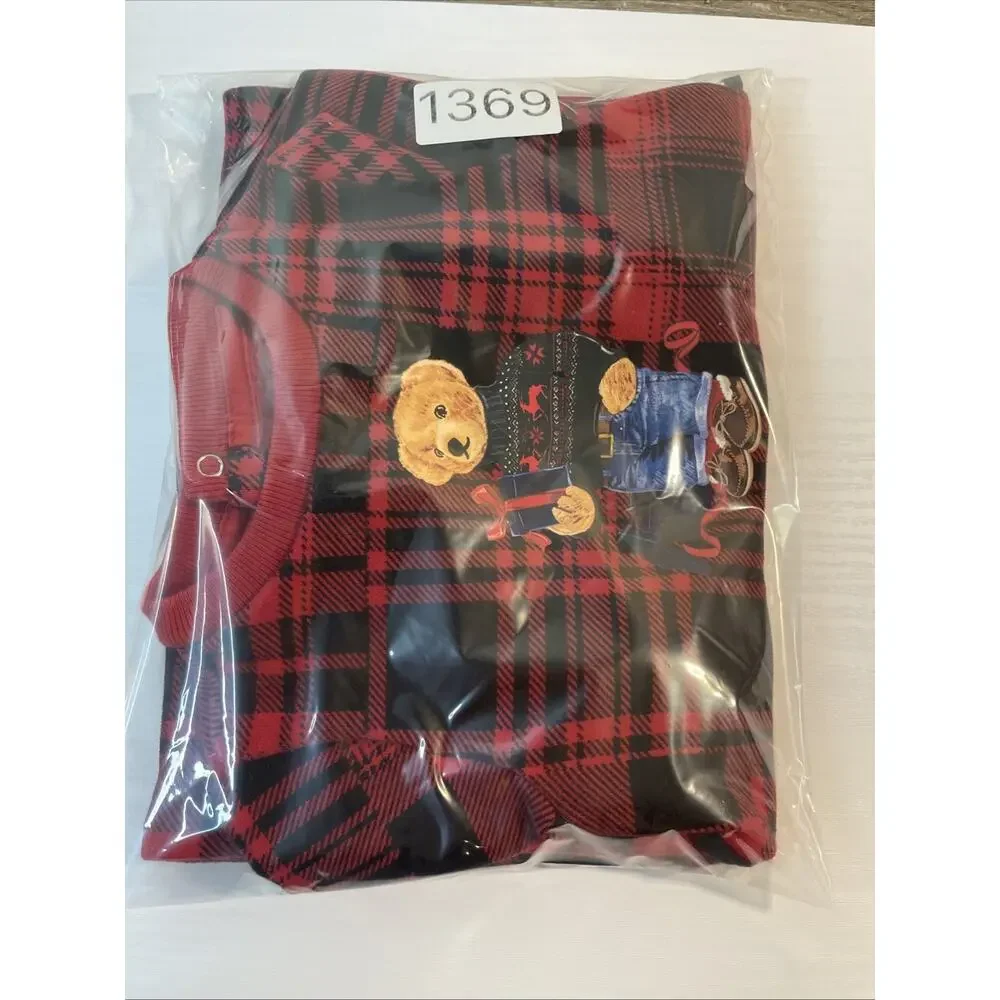Ralph Lauren Polo Bear Red Plaid Fleece Coverall Sleeper Infant 9 Months